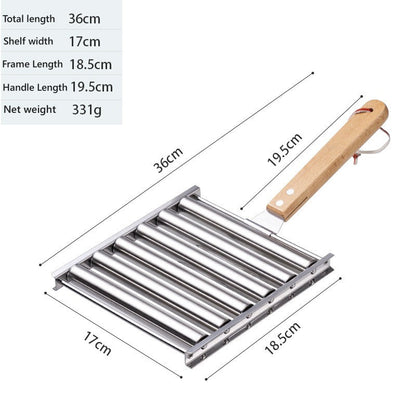 Ny 💯 Grillpølsestativ i rustfrit stål med træhåndtag 🌭