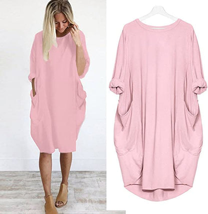 💝Varmt salg💝 Kvinder Casual løs lomme lange ærmer kjole