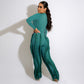 Frauen 2 Stück lässig lange Ärmel hohe Taille Quaste Fransen Outfits Jumpsuit Set