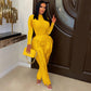 Frauen 2 Stück lässig lange Ärmel hohe Taille Quaste Fransen Outfits Jumpsuit Set