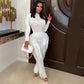 Frauen 2 Stück lässig lange Ärmel hohe Taille Quaste Fransen Outfits Jumpsuit Set
