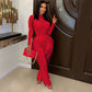 Frauen 2 Stück lässig lange Ärmel hohe Taille Quaste Fransen Outfits Jumpsuit Set