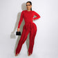 Frauen 2 Stück lässig lange Ärmel hohe Taille Quaste Fransen Outfits Jumpsuit Set