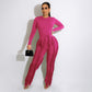 Frauen 2 Stück lässig lange Ärmel hohe Taille Quaste Fransen Outfits Jumpsuit Set