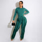 Frauen 2 Stück lässig lange Ärmel hohe Taille Quaste Fransen Outfits Jumpsuit Set