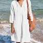 Damen-Sommerkleid aus Baumwollleinen mit V-Ausschnitt🥰49 % Rabatt
