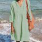 Damen-Sommerkleid aus Baumwollleinen mit V-Ausschnitt🥰49 % Rabatt