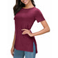 Damen Sommer Casual Seite Schlitz T-Shirt