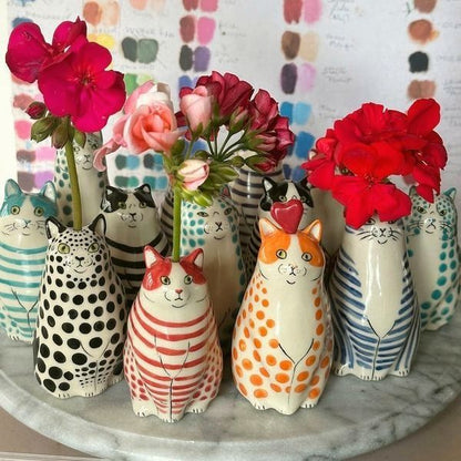 💝Varmt salg 50% rabat💝Vase | Kunsthåndværk af harpiks, prikket kattevase🐱💐