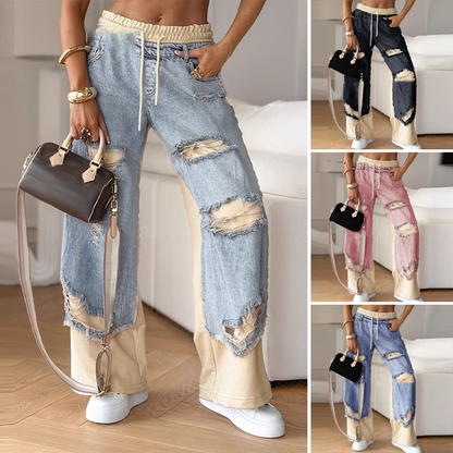 ⏳Begrenzte Zeit 50% Rabatt💥 Patchwork-Denim Elastische Bundweite Beine Hose