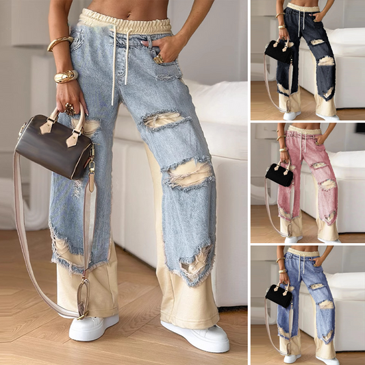 ⏳Begrenzte Zeit 50% Rabatt💥 Patchwork-Denim Elastische Bundweite Beine Hose
