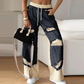 ⏳Begrenzte Zeit 50% Rabatt💥 Patchwork-Denim Elastische Bundweite Beine Hose